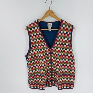 Vintage Koret Knit Vest Patchwork Crochet Size L Cottage Boho Eclectic Grandma‎